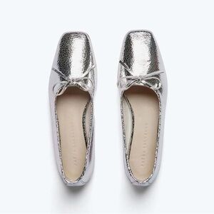 Freda Salvador Silver Metallic Square-Toe Ballet Flats